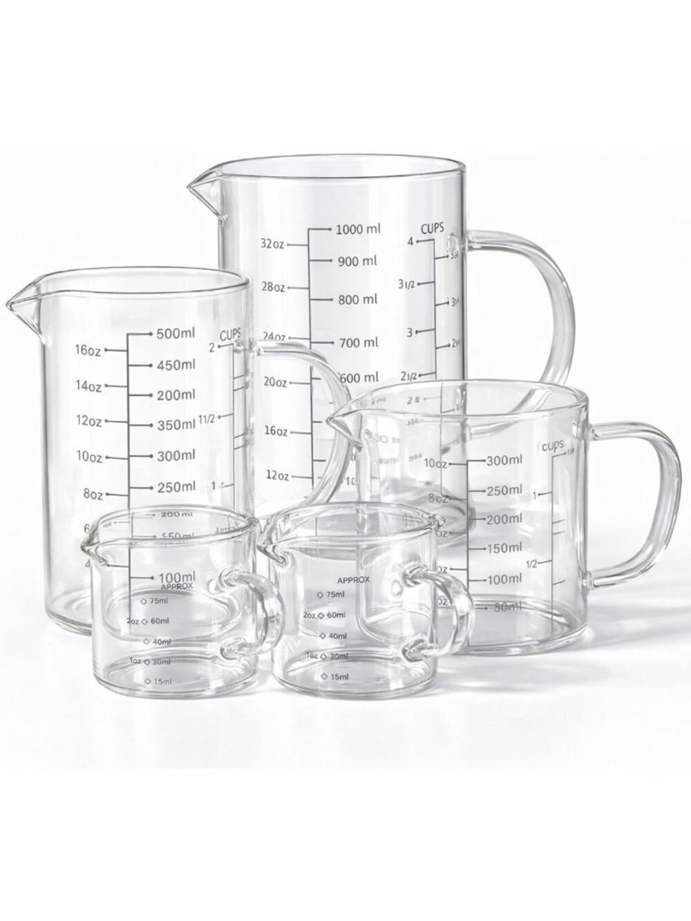 5 Pack High Borosilicate Glass Measuring Cups Set - Durable, Heat Resistant